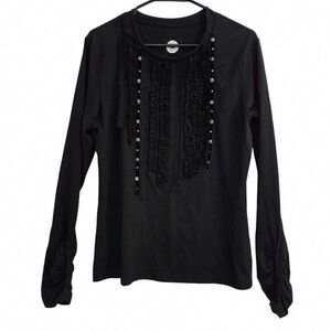 Double D Ranch Black Long Sleeve Top with Beaded Accents